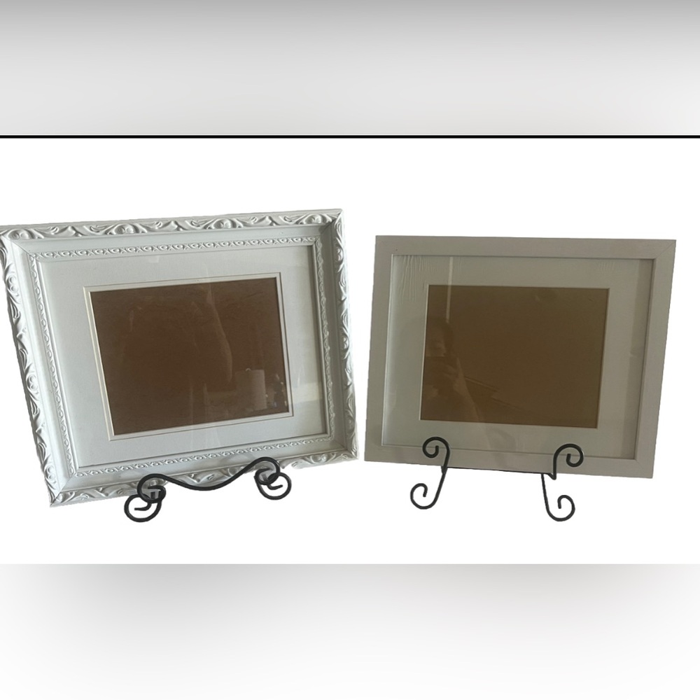 2 White Picture Photo Frames With Black Easel Stands Large Glass Michael's